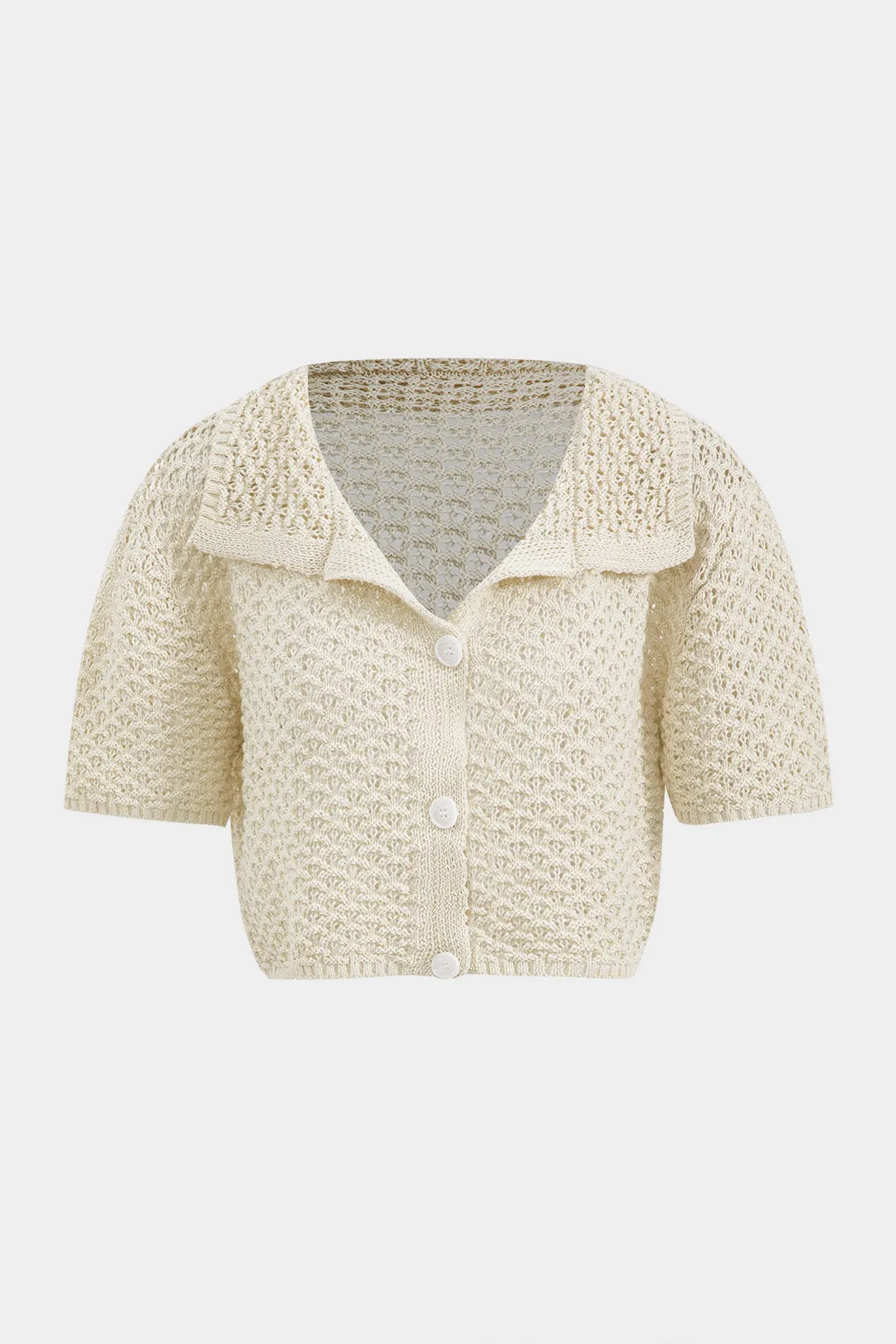 Knit Hollow Out Button Short-Sleeve Cardigan And Skirt Set sold by Micas product image thumbnail 2