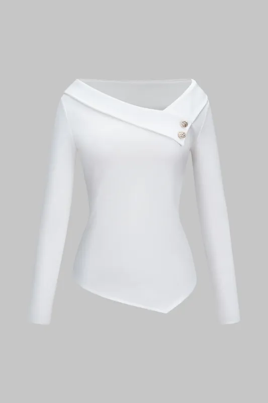 Asymmetrical Button Long-Sleeve Shirt sold by Micas