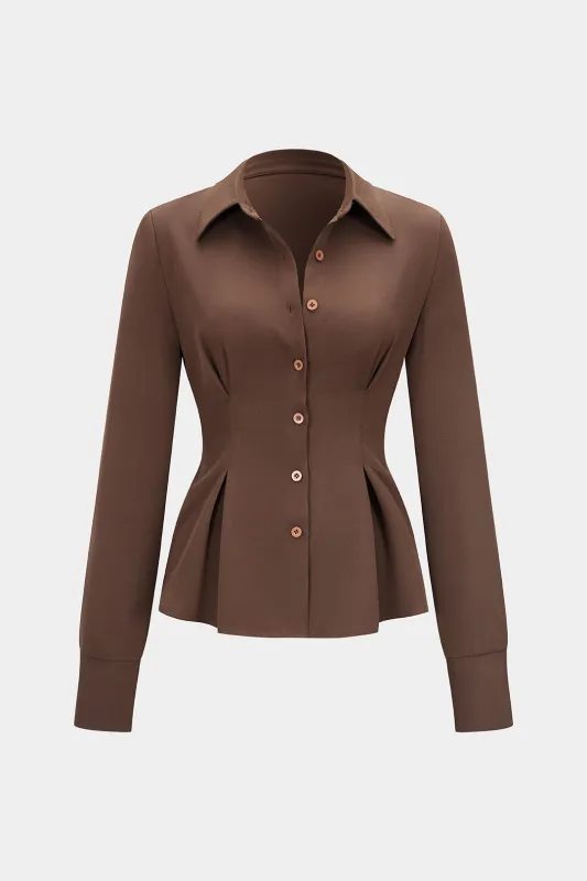 Solid Ruched Button Long-Sleeve Shirt sold by Micas