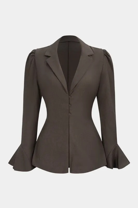 V-Neck Notched Lapel Bell Long-Sleeve Shirt sold by Micas