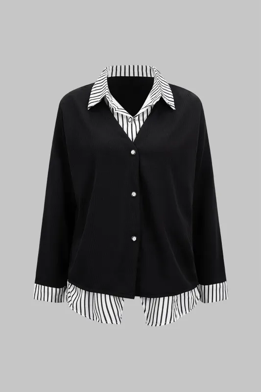 Knit Striped Patchwork Long-Sleeve Top sold by Micas