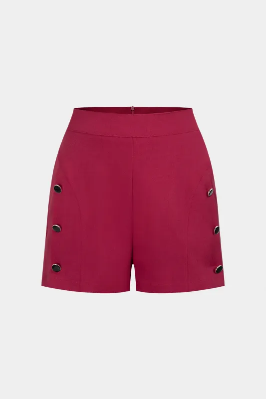 Solid Button Low Waist A-Line Shorts sold by Micas