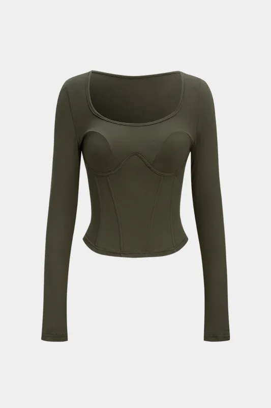 Square Neck Waist-Cinching Long Sleeve T-Shirt sold by Micas