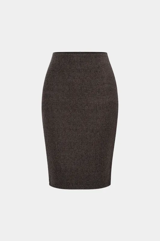 Plaid Textured Zipper Slit High-Waisted Skirt sold by Micas