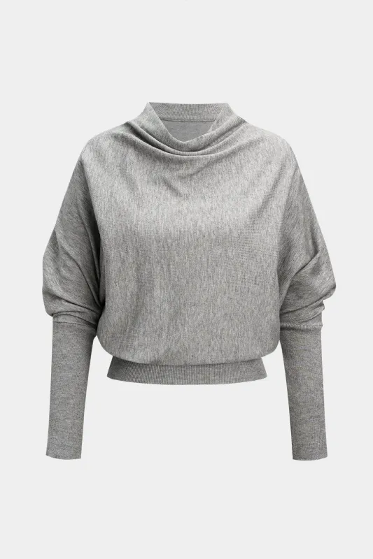 Knit Mock Neck Batwing Long-Sleeve Top sold by Micas