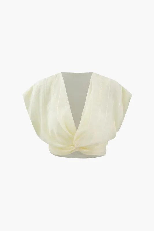 Ruched V-Neck Twist Knot Short-Sleeve Shirt sold by Micas