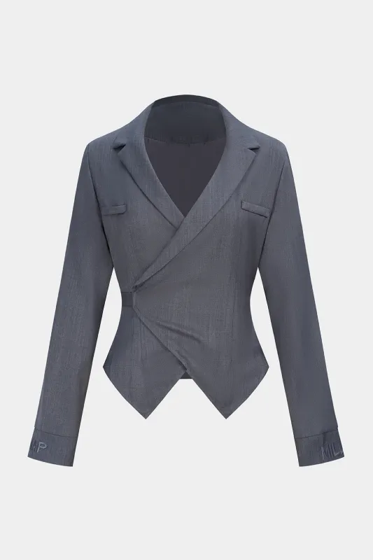 Solid Asymmetrical Waist-Cinching Long-Sleeve Shirt made by Micas