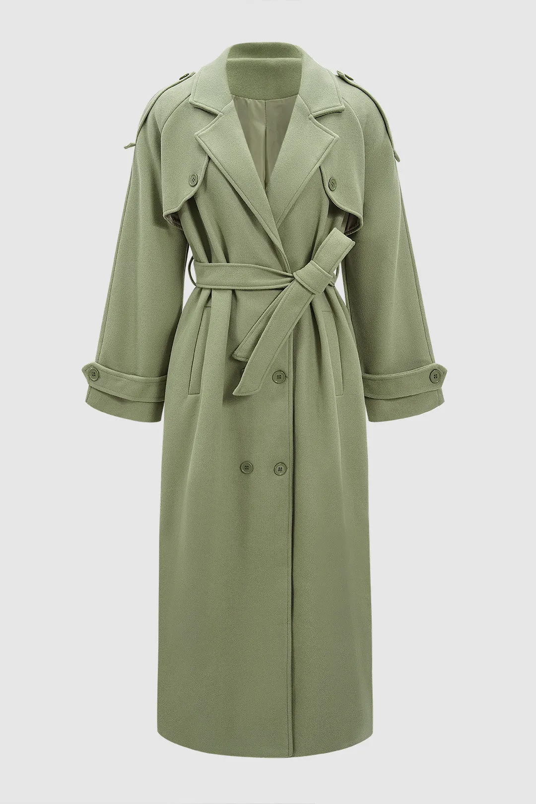 Woolen Button Tie-Up Collared Coat sold by Micas