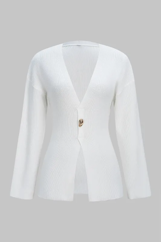 Knit V-Neck Button Long-Sleeve Top sold by Micas