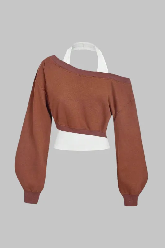 Halter Asymmetrical Long Sleeve Sweatshirt sold by Micas