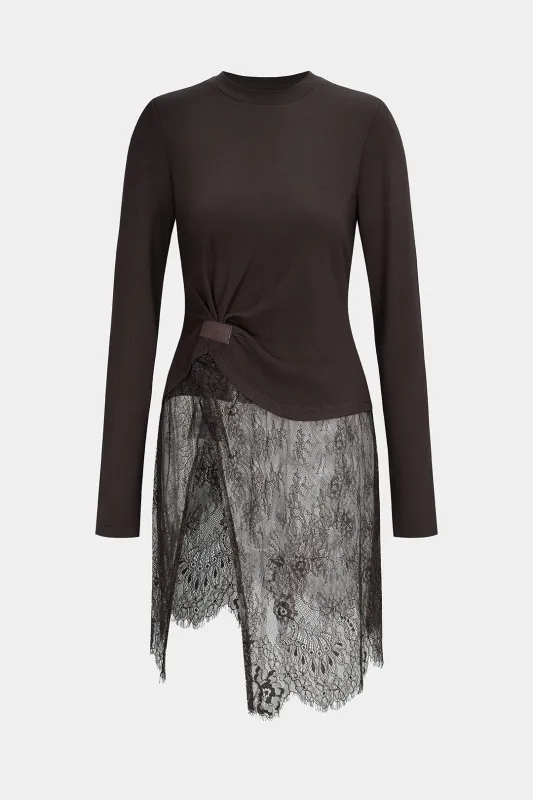 Lace Patchwork Shoulder Pads Long-Sleeve Top sold by Micas