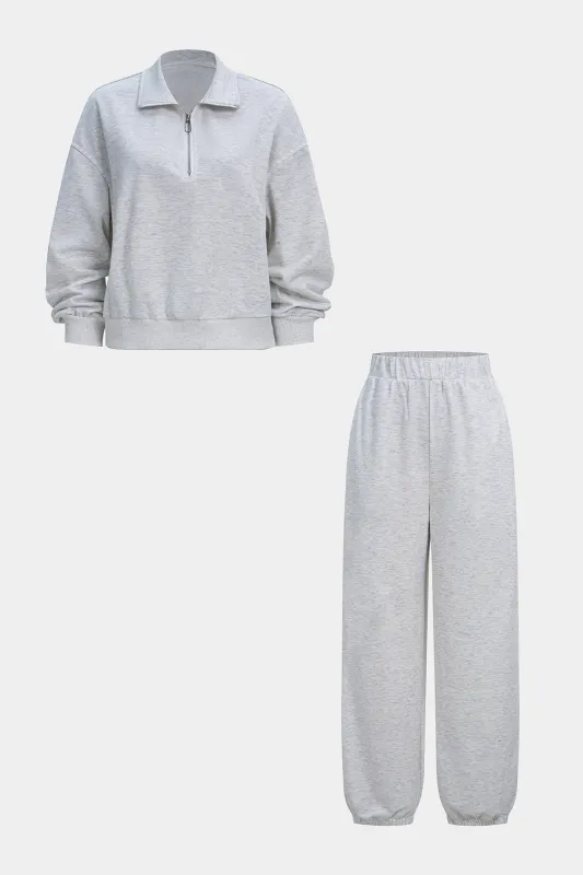 Solid Zipper Sweatshirt And Shirred Pants Set sold by Micas