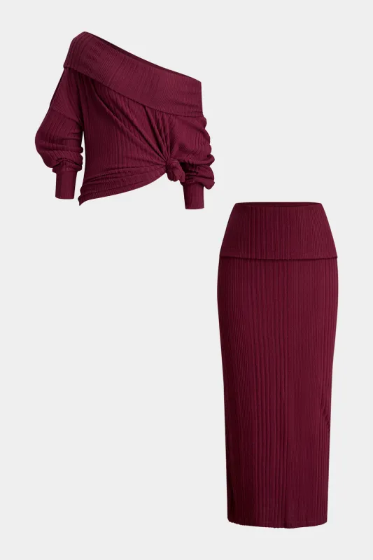 Knit Off Shoulder Ribbed Set sold by Micas
