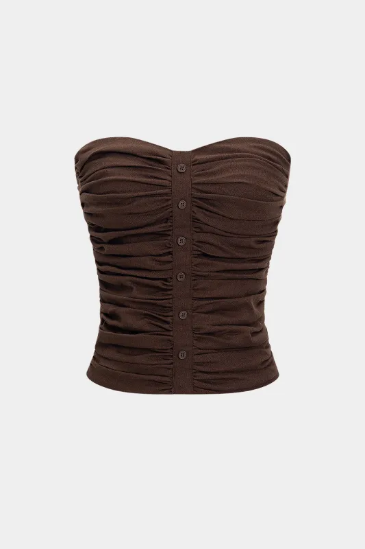 Linen Button Ruched Tube Top sold by Micas