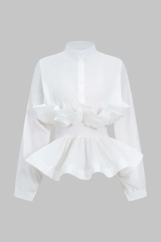 Ruffle Pleated Button Long-Sleeve Shirt sold by Micas