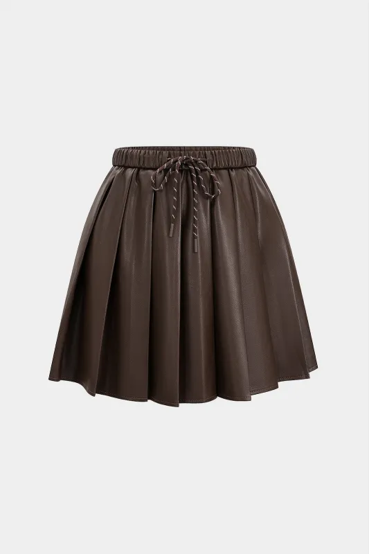 Faux Leather Pleated Tie-Up Skirt sold by Micas