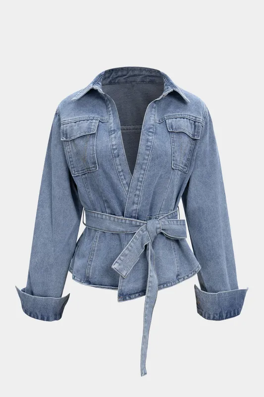 Denim Tie-Up Long Sleeve Shirt sold by Micas