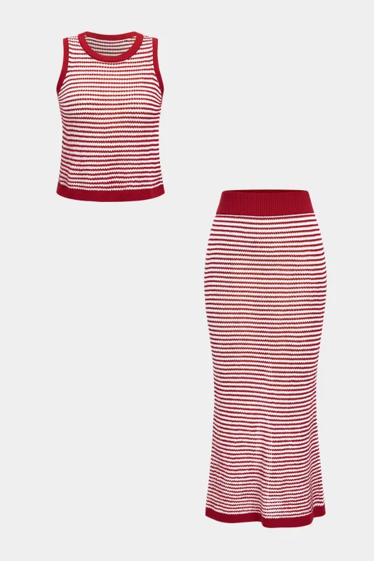 Knit Contrast Tank Top And Skirt Set sold by Micas