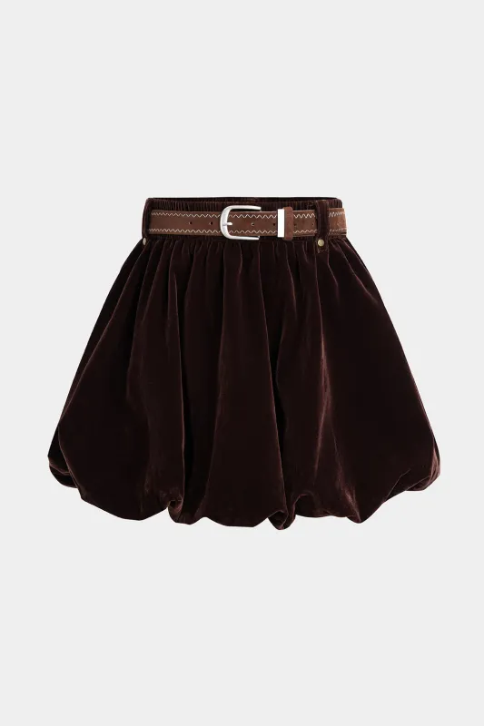 Velvet Belted Flared Mini Skirt sold by Micas