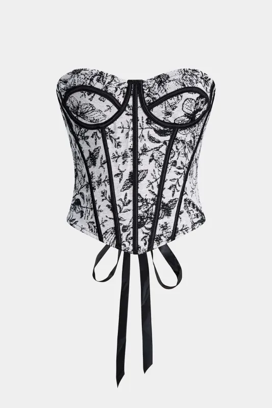 Jacquard Wrap Tie-Back Corset Waist Tube Top sold by Micas