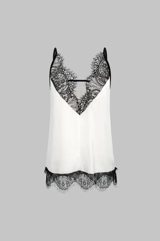 Lace Trim Patchwork Slip Cami Top sold by Micas
