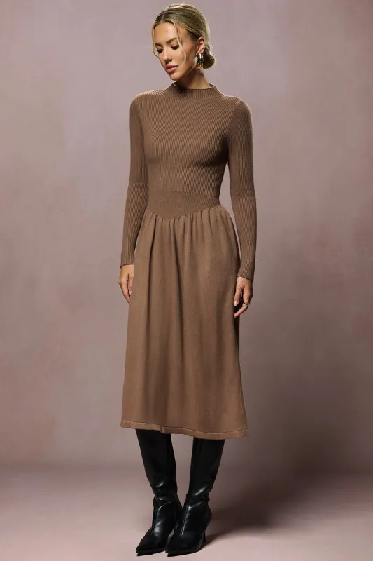 Knit Ruched High-Waisted Long Sleeve Dress sold by Micas