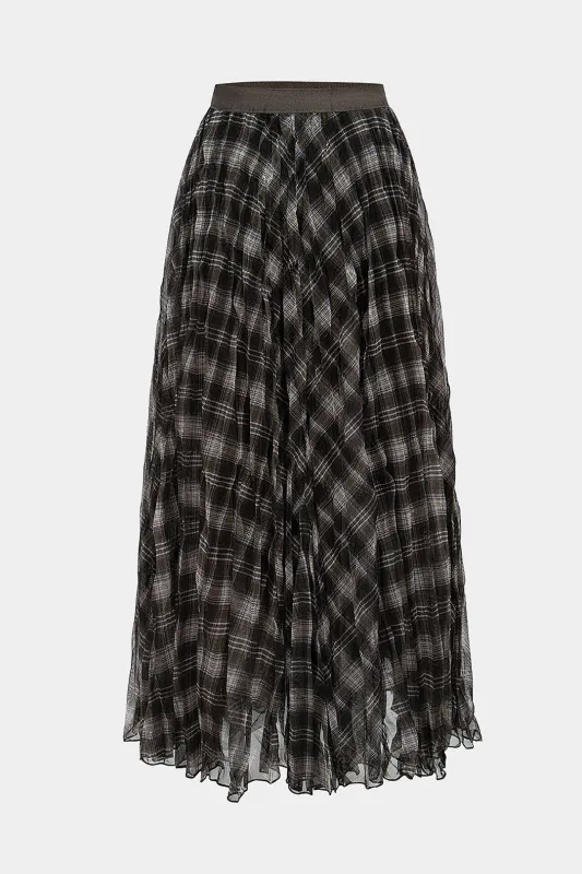 Plaid Print Chiffon High Waist A-Line Skirt sold by Micas