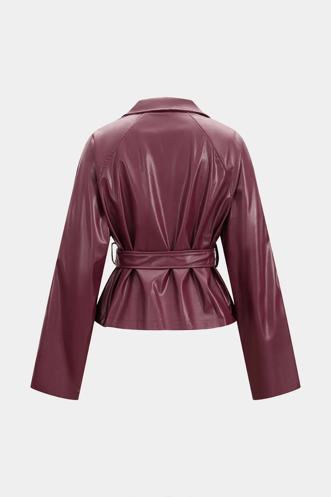 Solid Faux Leather Belted Long Sleeve Coat sold by Micas product image thumbnail 2