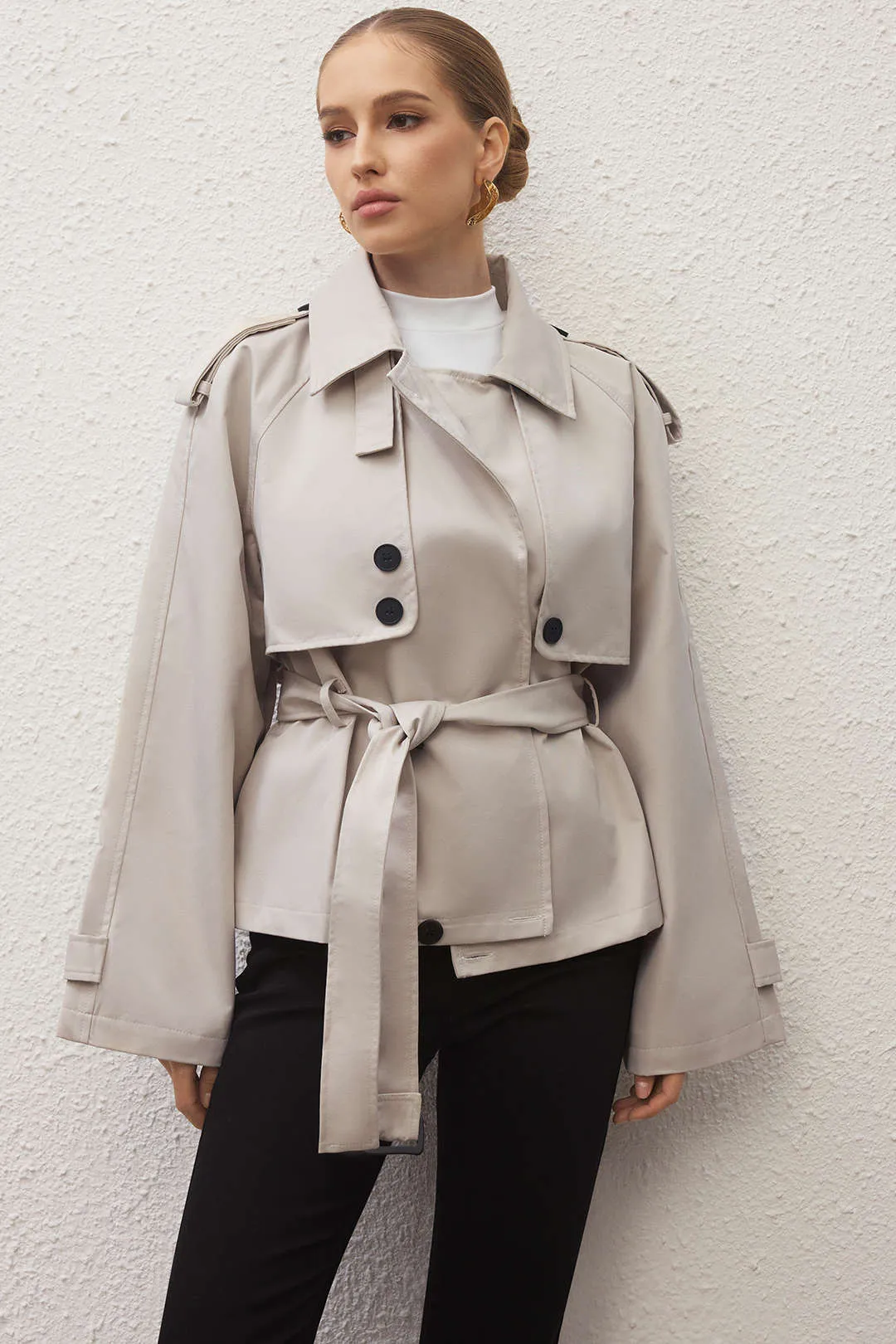 Lapel Button Belted Coat sold by Micas product image thumbnail 2
