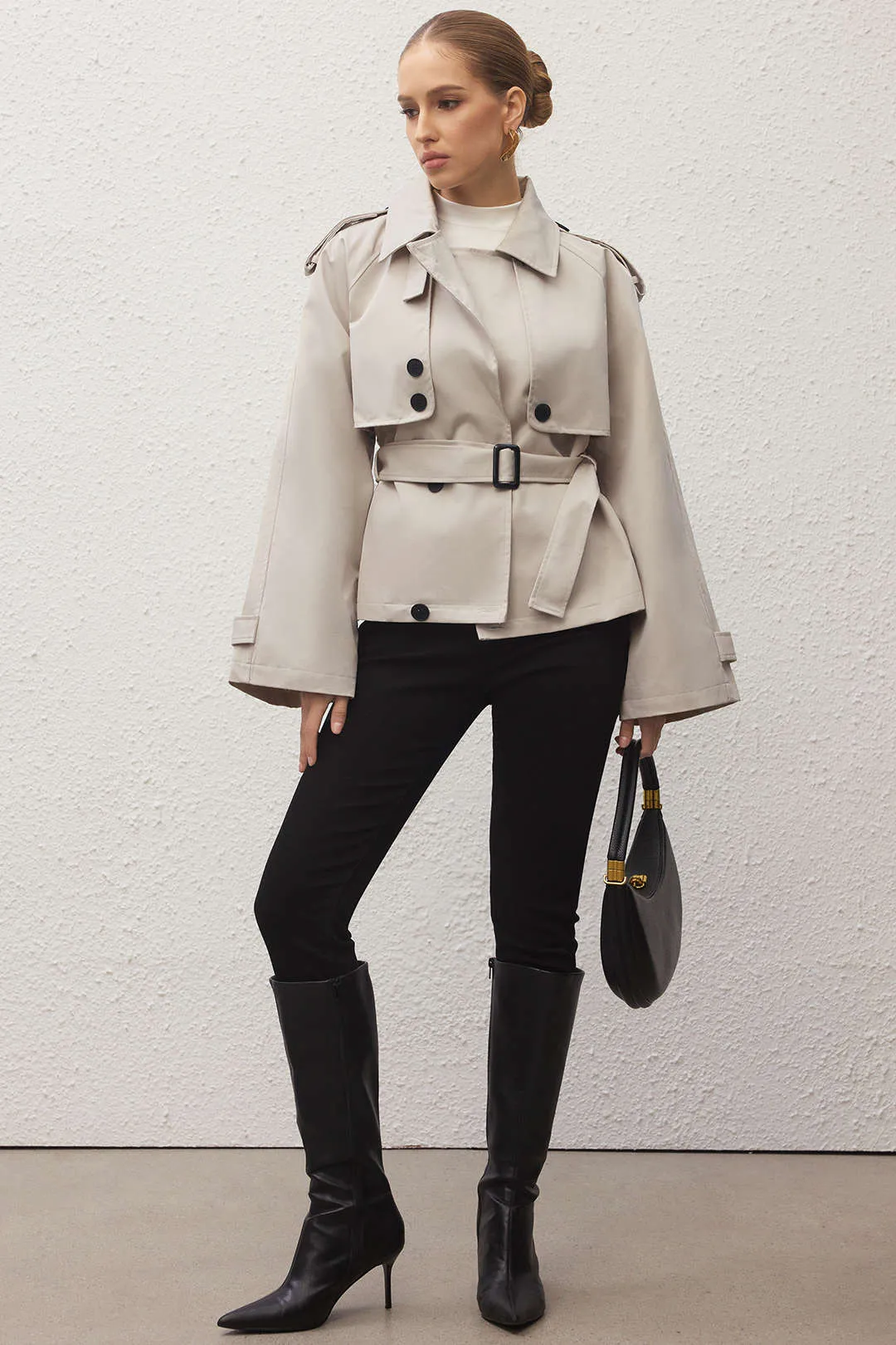 Lapel Button Belted Coat sold by Micas