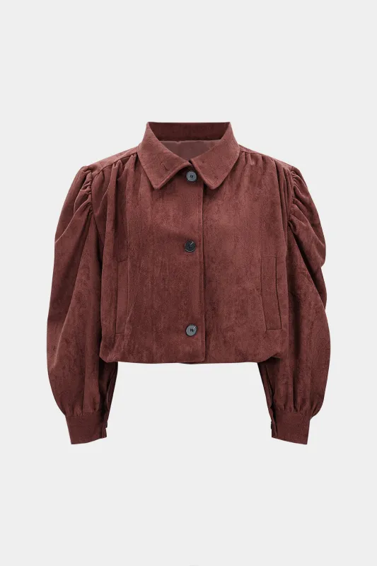 Suede Button Ruched Cropped Jacket sold by Micas