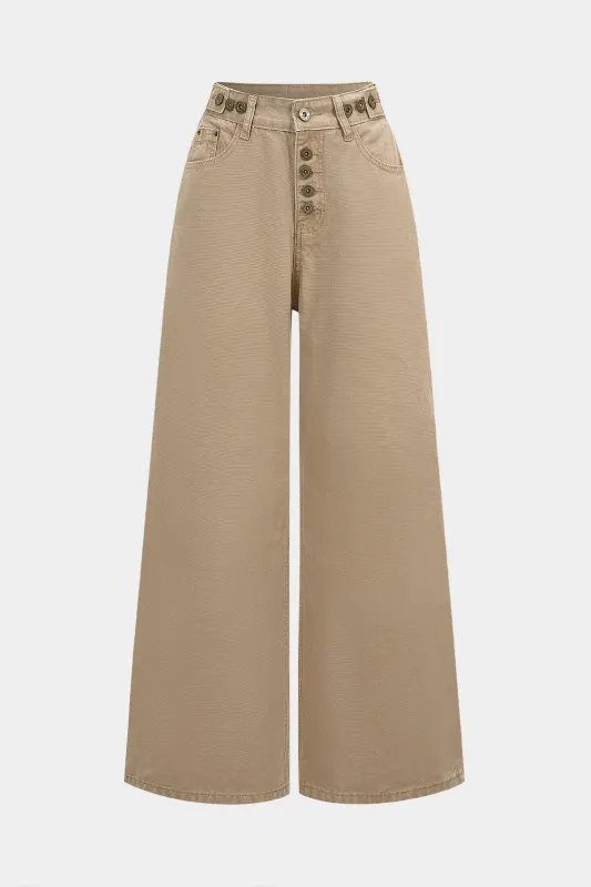 Denim Button Straight Wide Leg Jeans sold by Micas