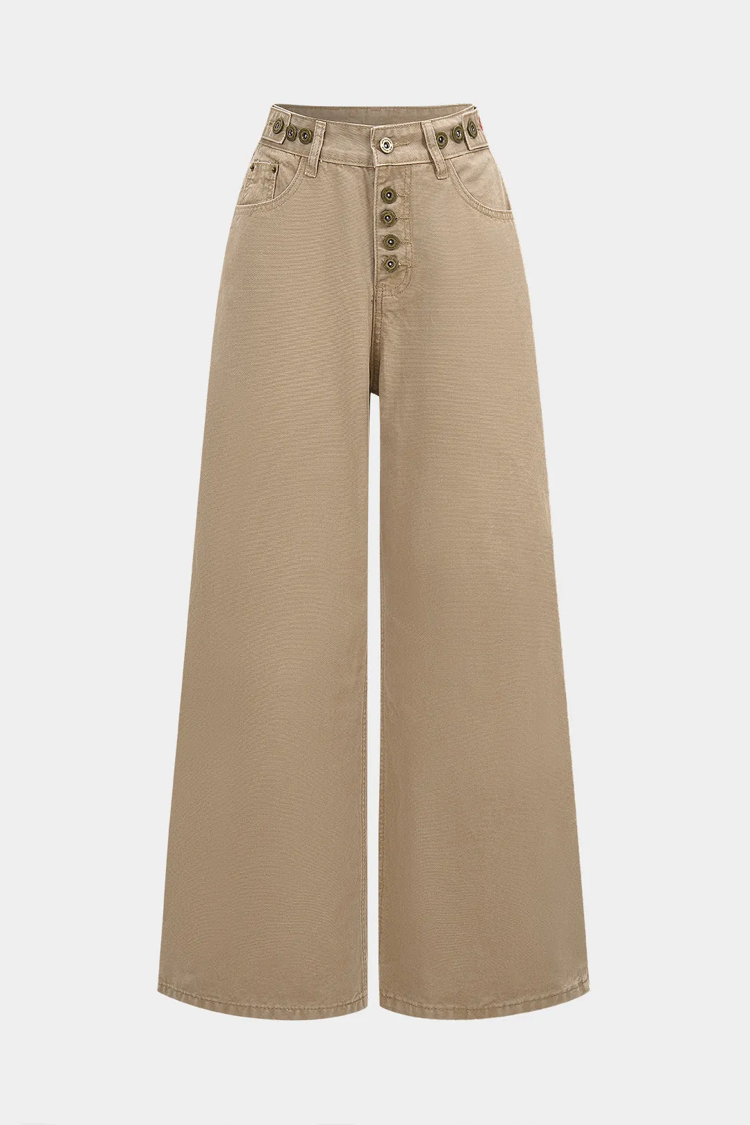 Denim Button Straight Wide Leg Jeans sold by Micas