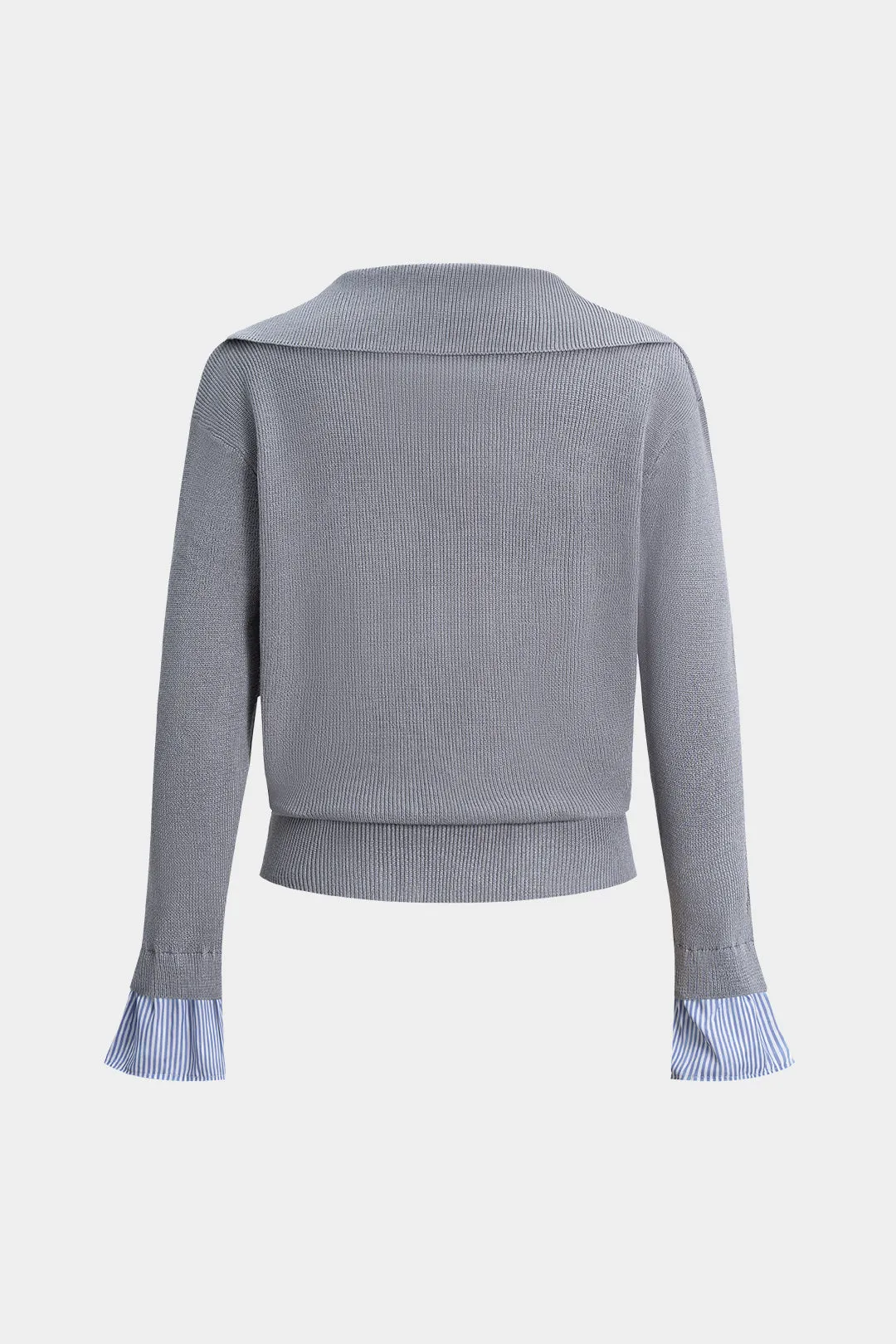 Knit Patchwork V-Neck Long-Sleeve Top sold by Micas product image thumbnail 2