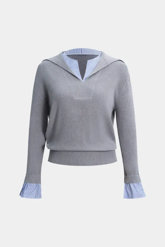 Knit Patchwork V-Neck Long-Sleeve Top sold by Micas