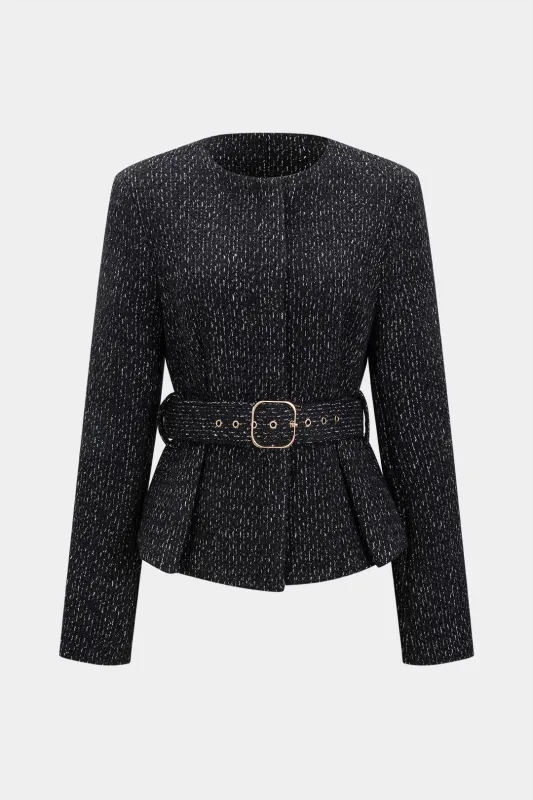 Tweed Round Neck Belted Outerwear sold by Micas
