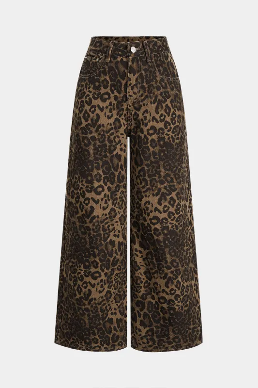 Leopard Print Pocket High Waist Wide Leg Pants sold by Micas