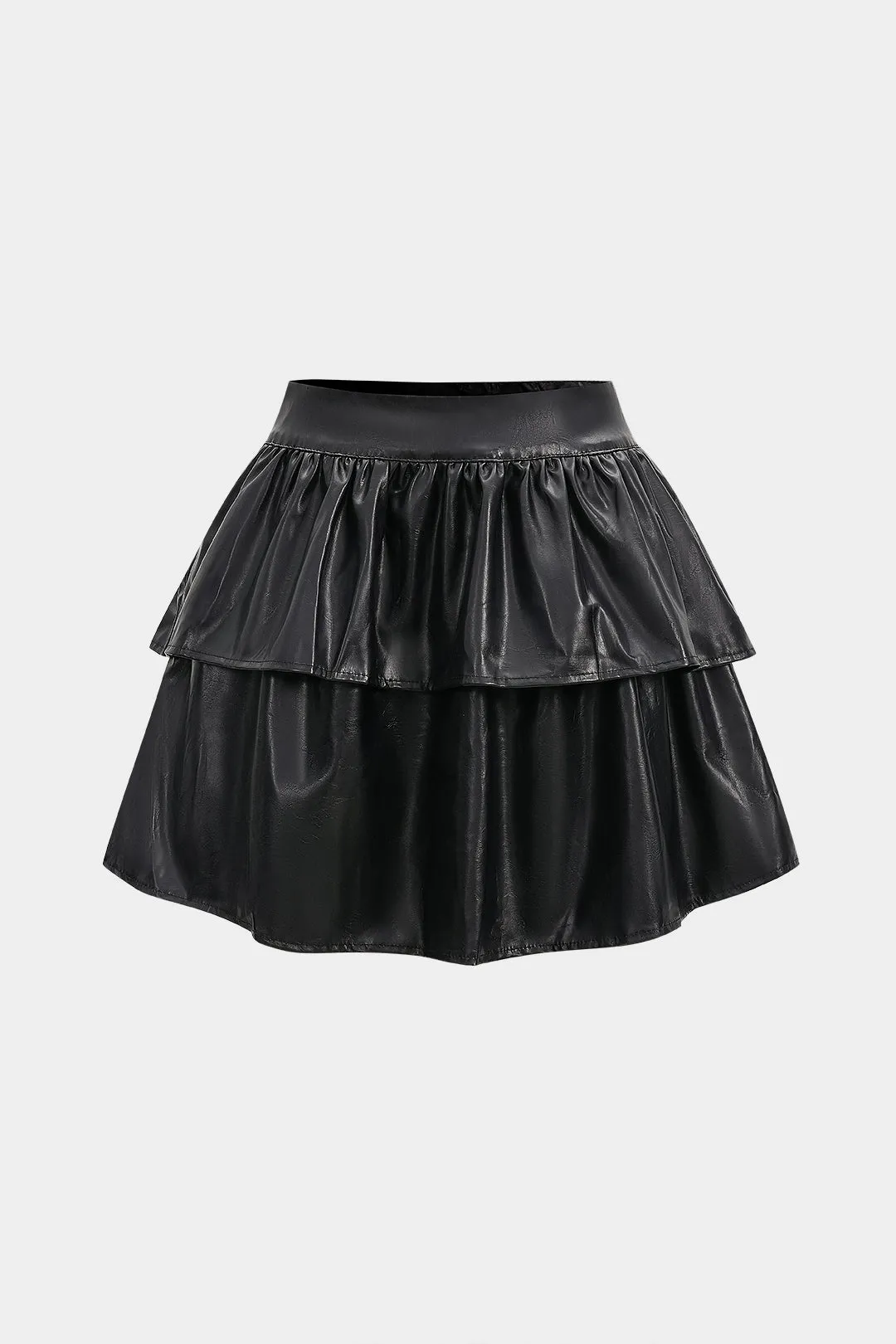 Faux Leather Ruched Layered High Waist Mini Skirt sold by Micas