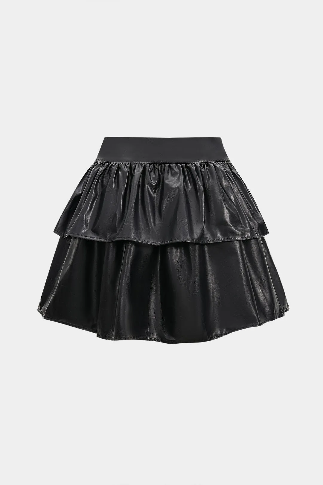 Faux Leather Ruched Layered High Waist Mini Skirt sold by Micas product image thumbnail 2