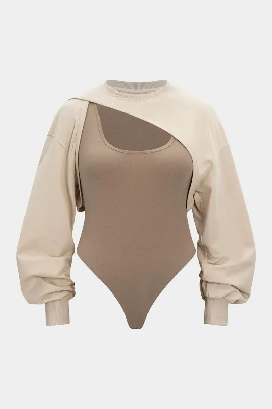 Plus Size Asymmetrical Cut Out Long Sleeve Bodysuit sold by Micas