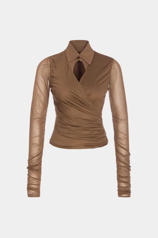 Lace Patchwork Cut Out Long-Sleeve Shirt sold by Micas