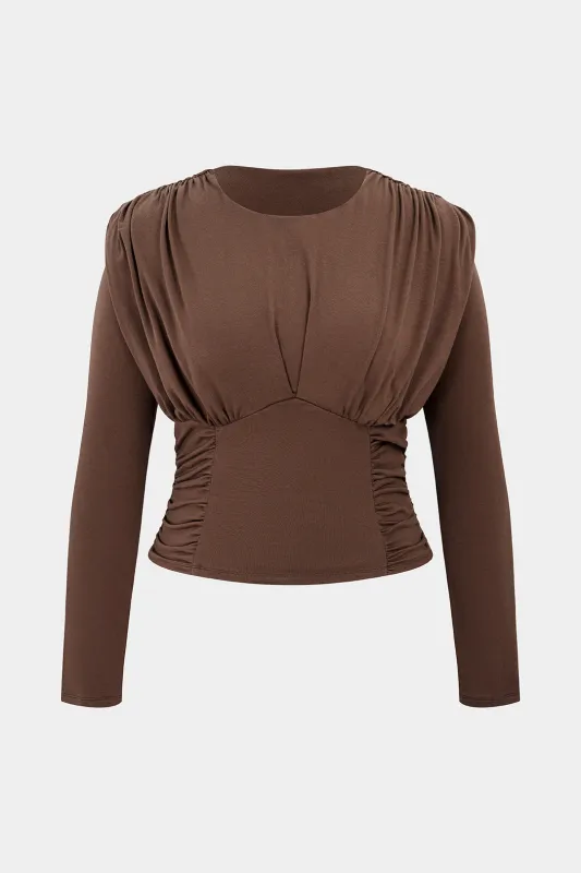 Plus Size Round Neck Ruched Long-Sleeve Top sold by Micas