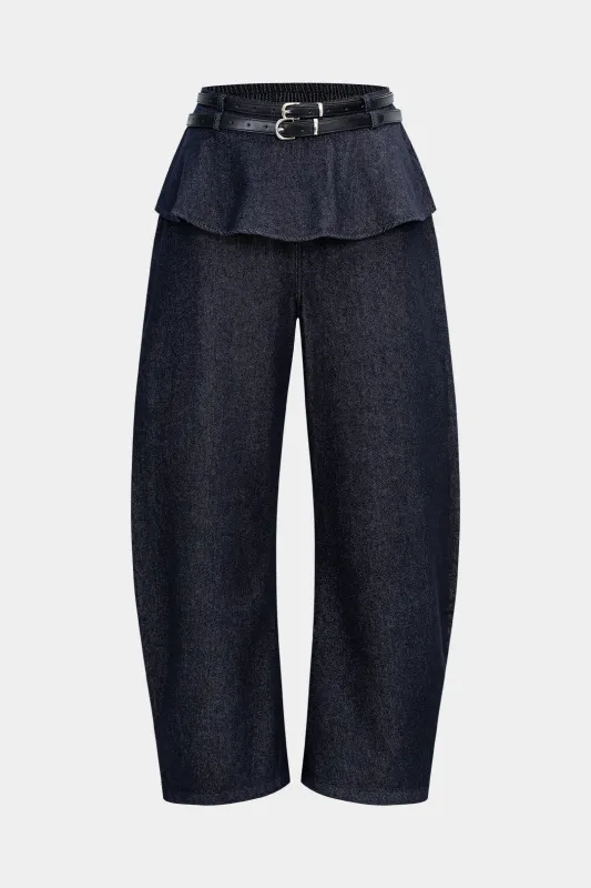 Denim Belted Shirred Jeans sold by Micas