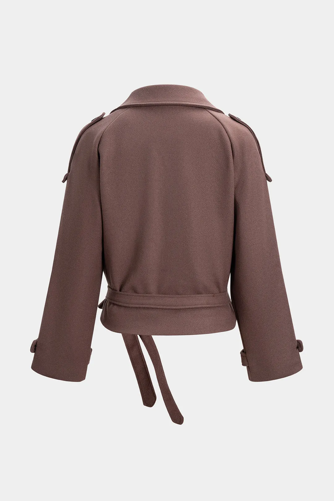 Woolen Button Tie-Up Double-Breasted Coat sold by Micas product image thumbnail 2