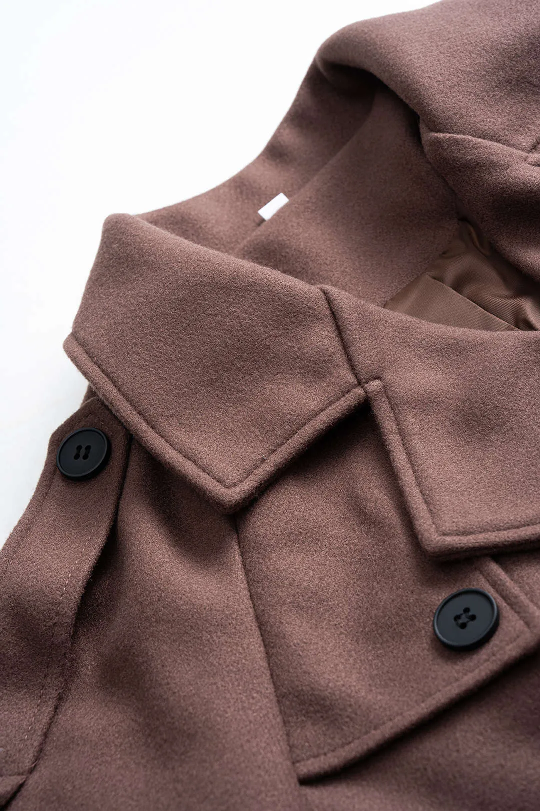 Woolen Button Tie-Up Double-Breasted Coat sold by Micas product image thumbnail 4