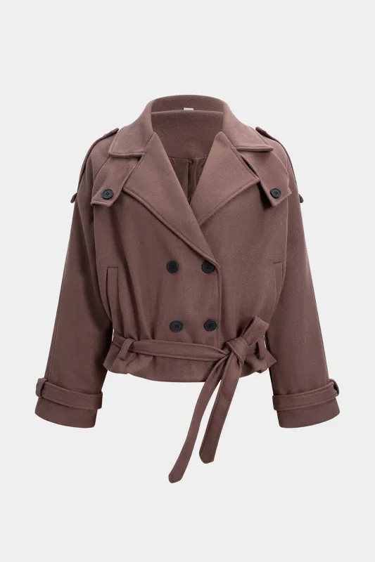 Woolen Button Tie-Up Double-Breasted Coat sold by Micas