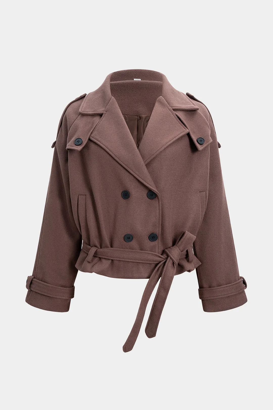 Woolen Button Tie-Up Double-Breasted Coat sold by Micas