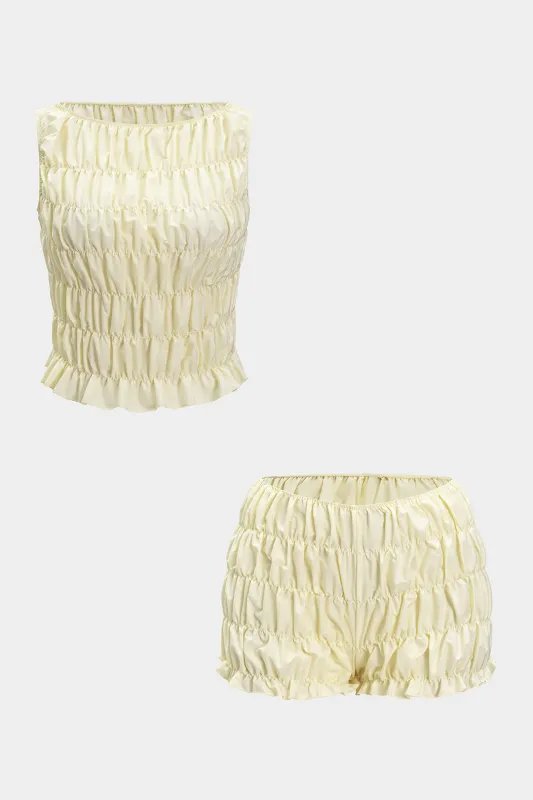Scallop Edge Shirred Tank Top And Shorts Set sold by Micas