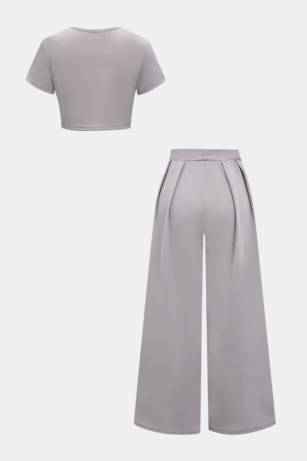 Solid Round Neck Cropped Top And Wide Leg Pants Set sold by Micas product image thumbnail 2