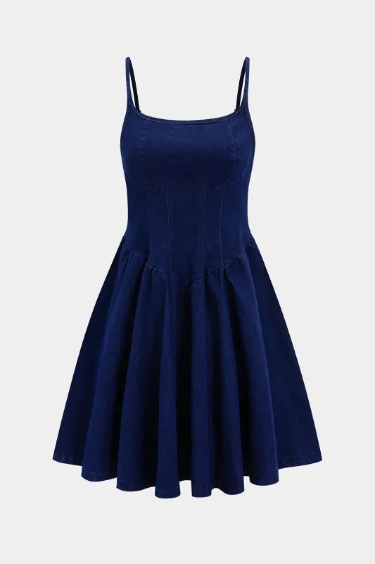 Denim Ruched Slip Sleeveless Dress sold by Micas